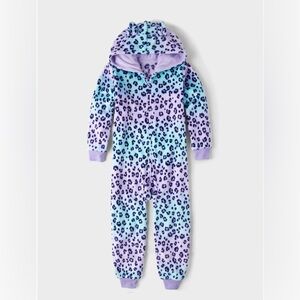 💜The Children's Place Girls Leopard cozy fleece sleepwear Onesie-SZ XL(14) NWT